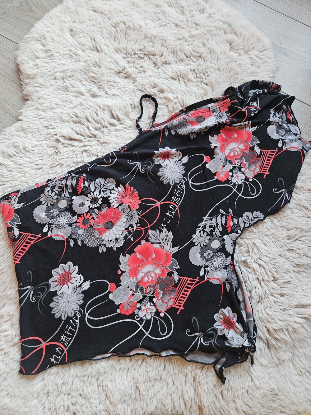 Vintage Y2K James J Asymmetrical Floral Top - Japanese Print Mesh Blouse - S-M🔥